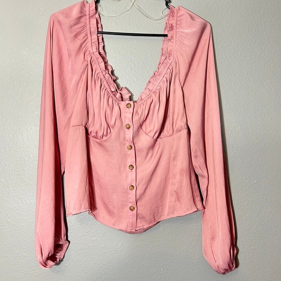 And Now This Ruffle Blouse Long Sleeve Button Front Top Blushing Bloom L - Picture 1 of 5